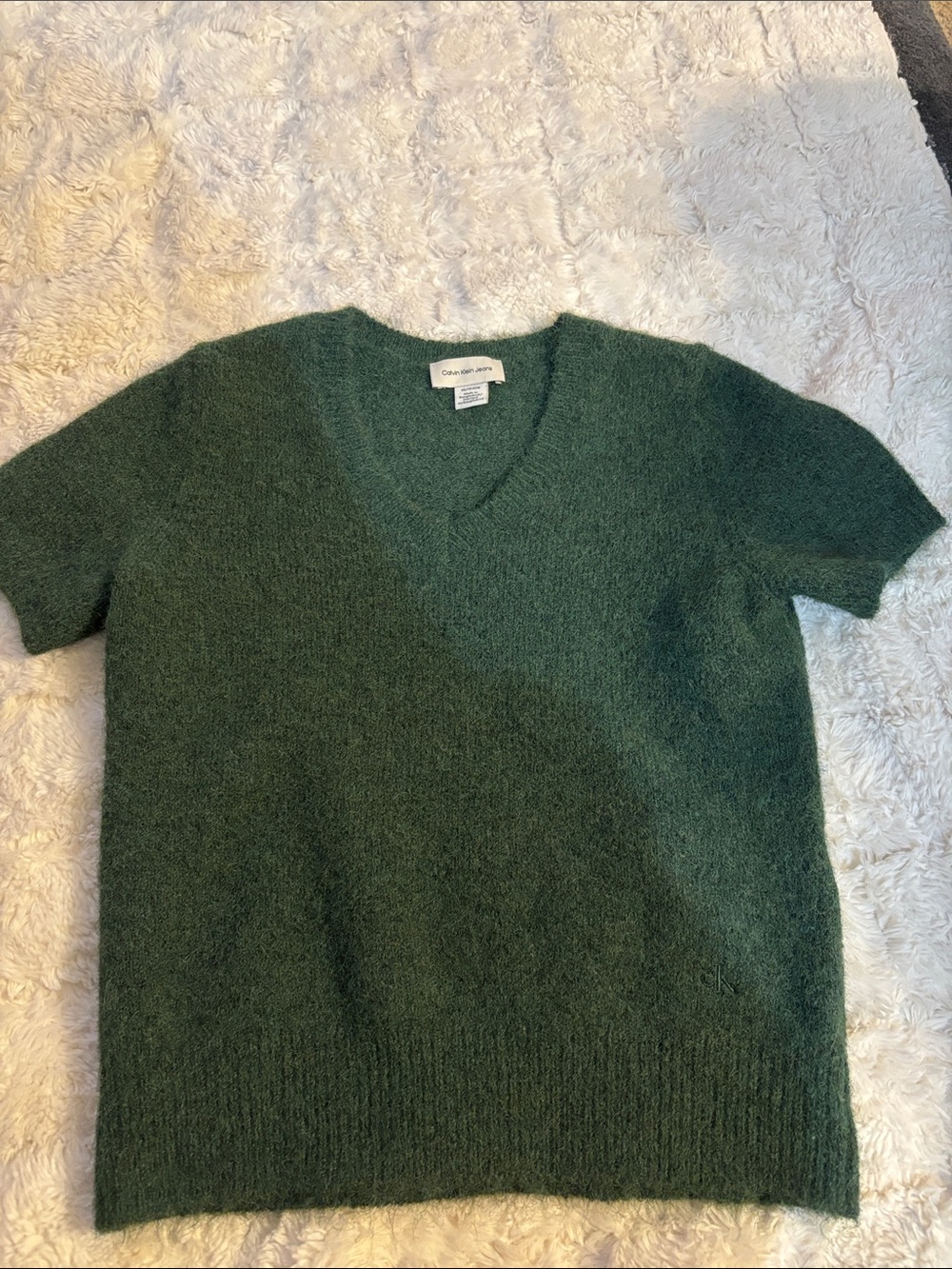 Calvin Klein Dark Green V-Neck Short Sleeve Sweater